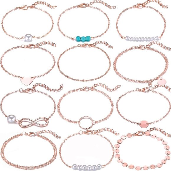 Jewelry - 12pcs Simple Silver Gold Bracelets for Women Cute Pearl Bracelet Tiny Charm Dain